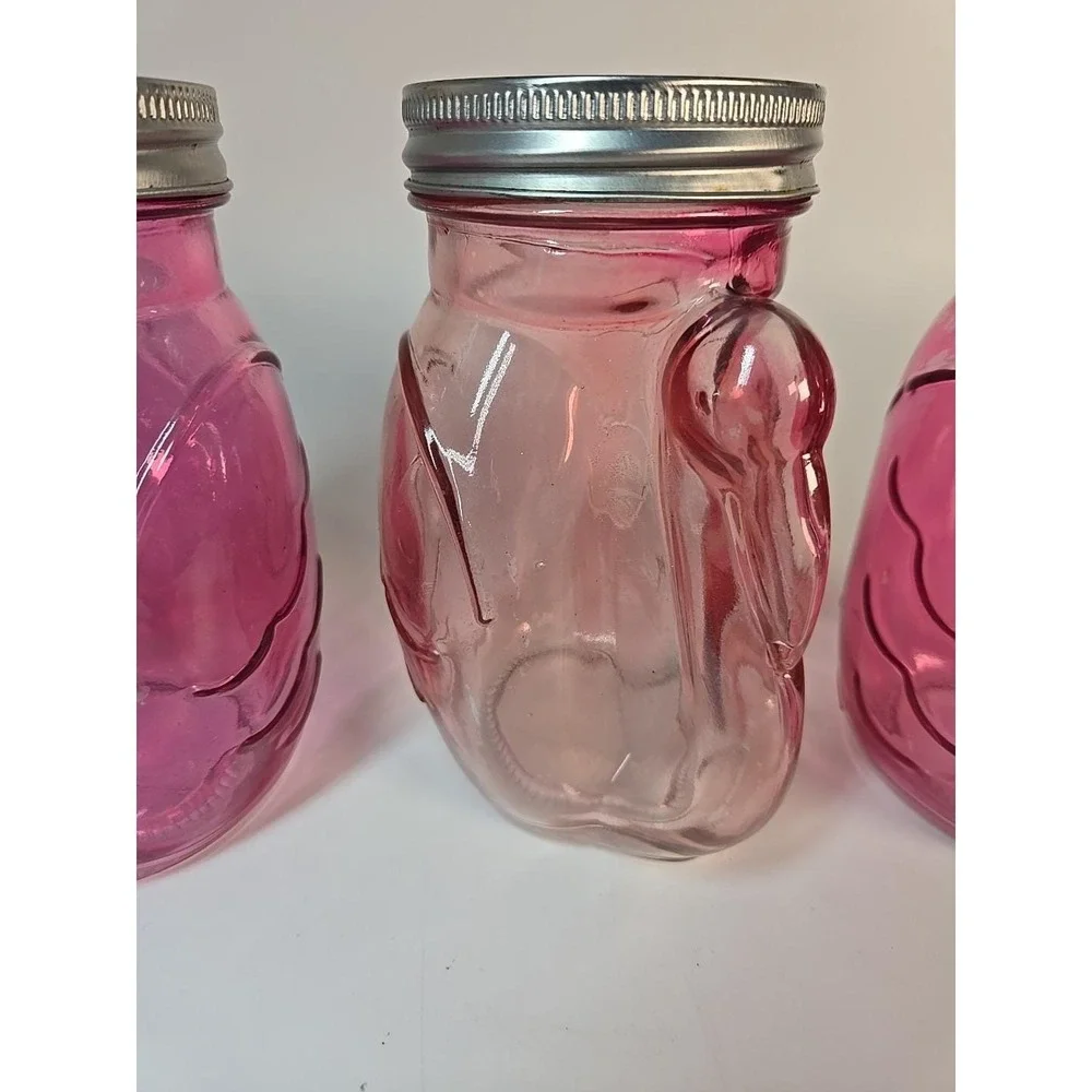 Toucan Shaped Mason Jar Drinking Glass Cup Set of 3 Hot Pink